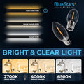 Bluestars 3W C7 LED Light Bulbs, E12 Candelabra Base 120V 15W Equivalent, 2700K Warm White, Non-Dimmable, Clear Glass for Indoor Outdoor Holiday