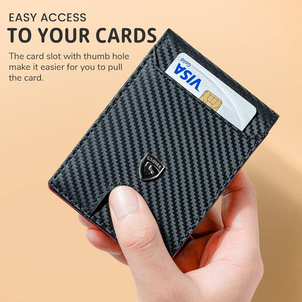 GSOIAX Mens Slim Wallet RFID Blocking Bifold Wallets for Men Minimalist Genuine Leather Carbon Fiber Card Holder Money Clip Thin Mens with Gift