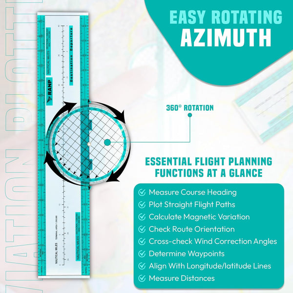 Aviation Plotter - Slide Rule Flight Computer - Pilot Student Accessories - Rotating Azimuth VFR IFR Navigation Ruler