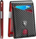GSOIAX Slim Leather RFID Bifold Wallet for Men - Minimalist Front Pocket Wallet with Money Clip,12 Card Slots,Id Window,Cool Groove