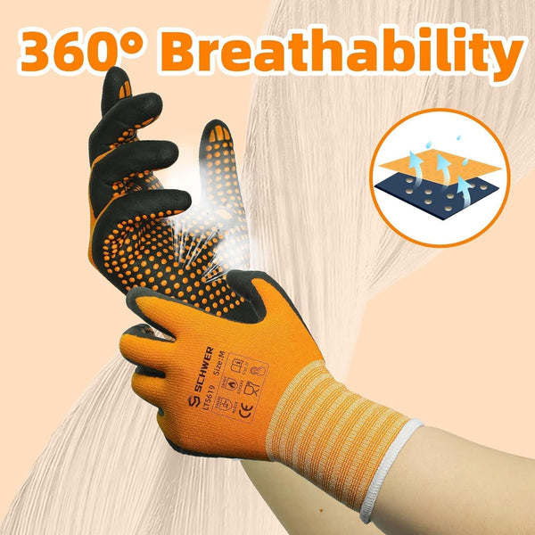 Schwer 3 Pairs LT5619 Work Gloves Micro-Foam Nitrile Coated, Level 4 Abrasion Resistant Nylon Working Gloves with Micro Dot Grip for Men Women,