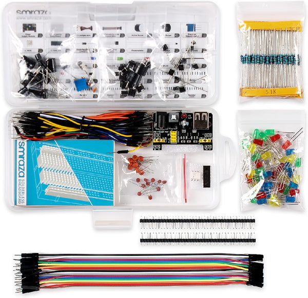 Basic Starter Kit for Arduino Project,Breadboard, Power Supply, Jumper Wires, Resistors, LED, Electronic Fun Kit Compatible with Arduino R3