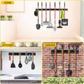 SLIIMU Movable 30'' Broom and Mop Holder Wall Mount with Sliding 7 Racks 8 Hooks, Storage Organizer Wall Hanger, Cleaning Tool Hanging Grippers