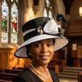 June'S Young Women Church Hats Formal Dress Derby Hats with Feather Elegant Bucket Hats (Black/White)