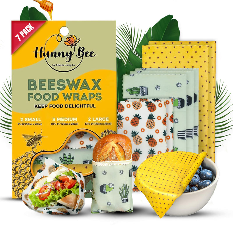 Trifecta Living Co. Versatile Beeswax Wraps,Set of 7-Fresh Food Keeper, Durable & Easily Cleaned, Sustainable Step towards a Zero-Waste Kitchen,