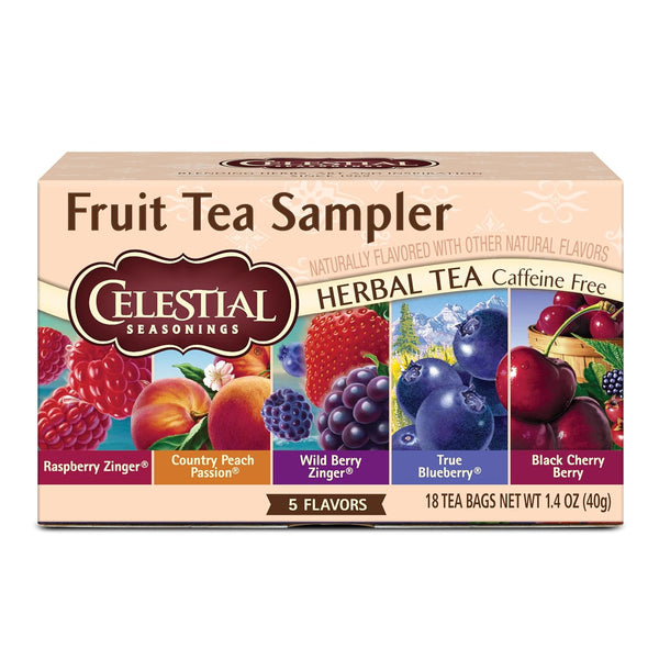 Celestial Seasonings Fruit Tea Sampler Herbal Tea Variety Pack, Caffeine Free, 18 Tea Bags per Box