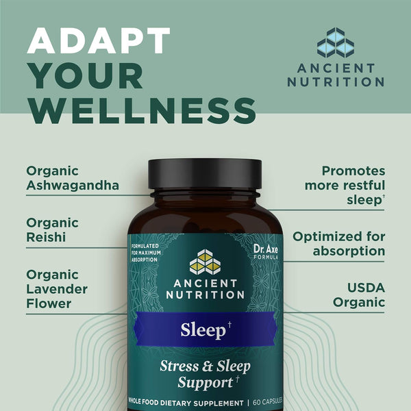Ancient Nutrition Ashwagandha for Sleep Support, for Stress and Sleep Support, Promotes Mental Relaxation, Gluten Free, Paleo and Keto Friendly,