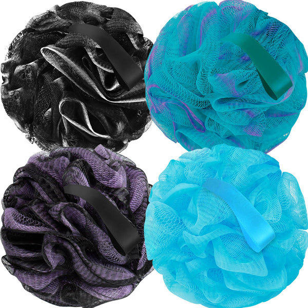 Loofah Sponge Soft Mesh Shower Puffs for Body Wash Bath Sponge Body Scrubber for Women & Men Body Exfoliator-Bathing Accessories(60G L 4Pcs)