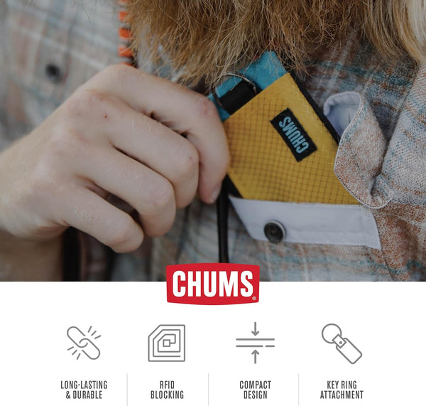 Chums Surfshorts Wallet - Lightweight Slim Wallet with RFID Blocking Card & Clear ID Window - Zippered, Minimalist Wallet w/Key Ring - Solid