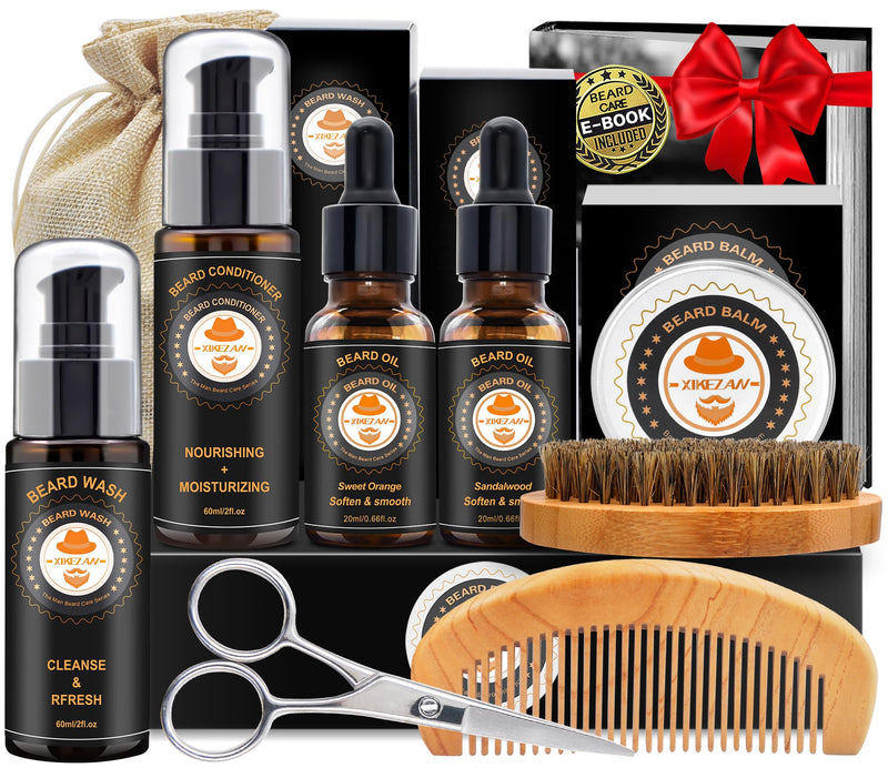 XIKEZAN Fathers Day Dad Gifts,Beard Kit for Men Grooming & Care W/Beard Conditioner, Wash, Oil, Balm, Brush,Birthday Valentines Gifts for Men Him