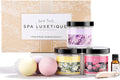 Spa Luxetique Bath Salts, 8Pcs Bath Salts Gift Set with Argan Oil, Bath Bombs, Wooden Scoop, Epsom Salt for Soaking in Lavender, Rose, Chamomile