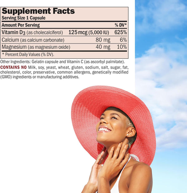 ANDREW LESSMAN Vitamin D3 5000 IU 180 Capsules - High Potency, Essential for Calcium Absorption, Supports Bone Health, Healthy Muscle Function,