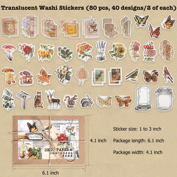 Knaid 200 Pieces Vintage Ephemera Pack Decoupage Paper Junk Journal Kit Scrapbook Planner Sticker Supplies for Art Journaling Bullet Journals