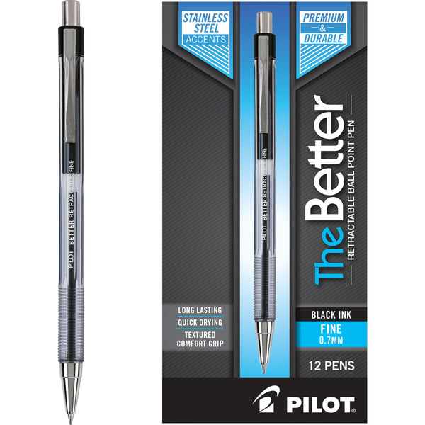 PILOT Pen 30000 the Better Ball Point Pen Refillable & Retractable Ballpoint Pens, Fine Point, Black Ink, 12-Pack