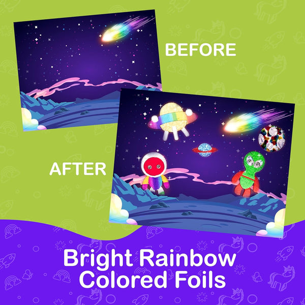 Craftikit ® Rainbow Adventure Foil Art & Scratch Art for Kids- 2-In-1 Arts and Crafts Kit for Kids Ages 4-10 - Rainbow Crafts for Boys Ages 4, 5,