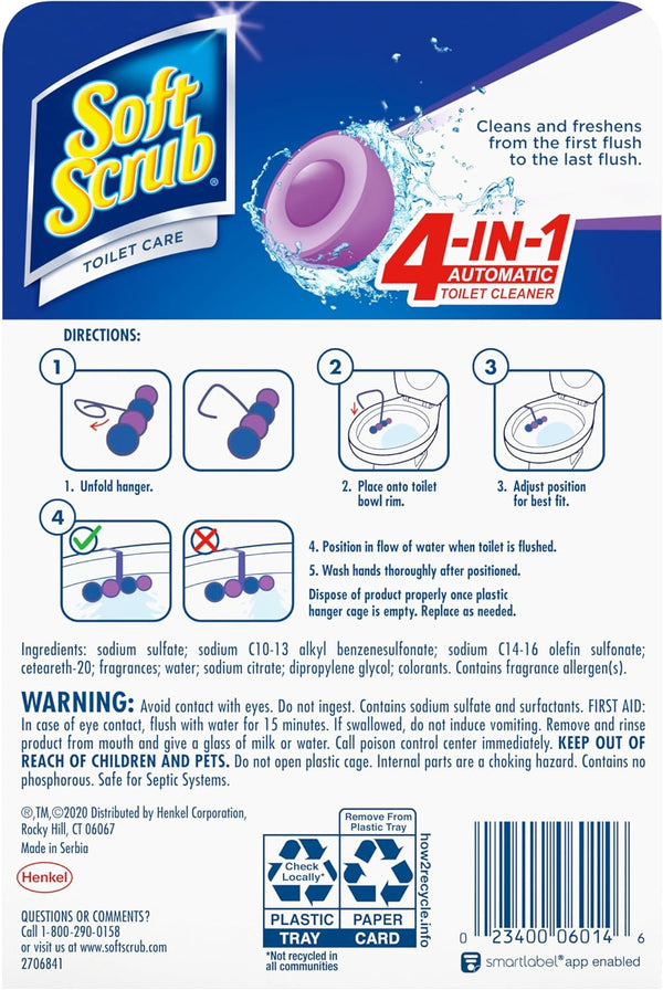 Soft Scrub 4-In-1 Rim Hanger Toilet Bowl Cleaner, Lavender, 2 Count