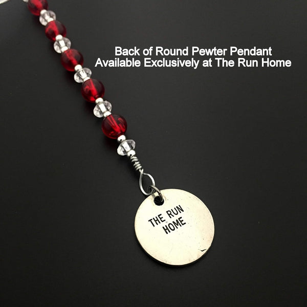 RUNNER GIRL Ornament - Beaded Snowflake Christmas Ornament/Gift Tag with round Pewter Runner Girl Charm with Jewelry Box - Handmade with Red