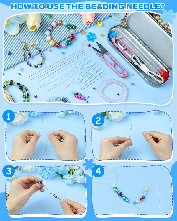 FIVEIZERO 21 Pieces Beading Needles Set, 6 Sizes Seed Beads Needles Big Eye, Collapsible Beading Needles Set for Jewelry Making
