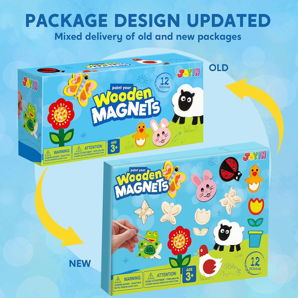 JOYIN 12 Wooden Magnet Creativity Arts & Crafts Painting Kit for Kids, Decorate Your Own Painting Gift for Halloween Crafts, Birthday Parties and