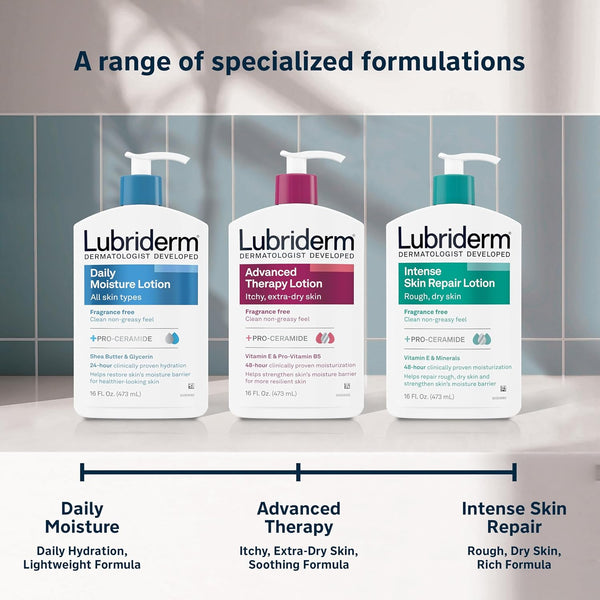 Lubriderm Advanced Therapy Fragrance Free Moisturizing Hand & Body Lotion + Pro-Ceramide, Intense Hydration for Itchy, Extra Dry, & Sensitive