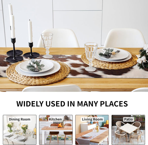 Linen Cow Print Table Runner 13X71 Inch Farmhouse Western White Brown Cowhide Runners Table Decorations Rustic Coffee Table Runner for Home