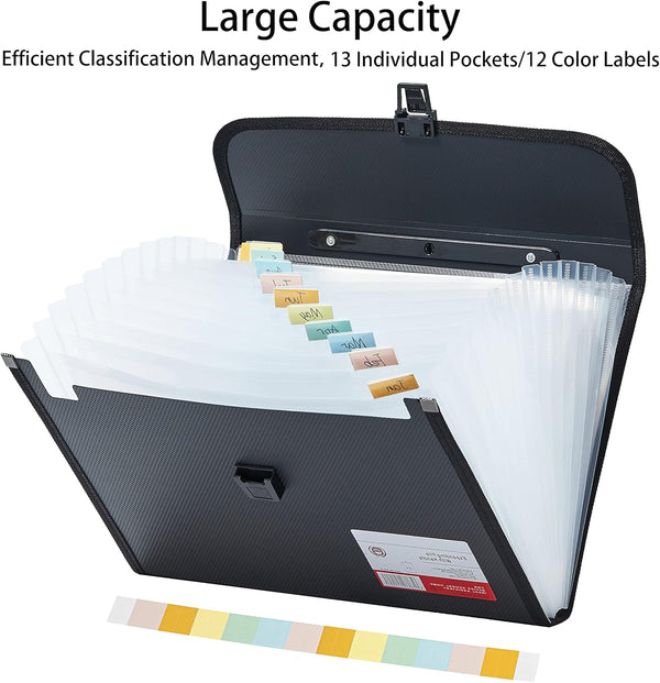 Legal Size 13 Pocket Accordian File Organizer Expanding File Folder for FC A4 Paper, Briefcase File Case with Durable Handle & Buckle Closure for