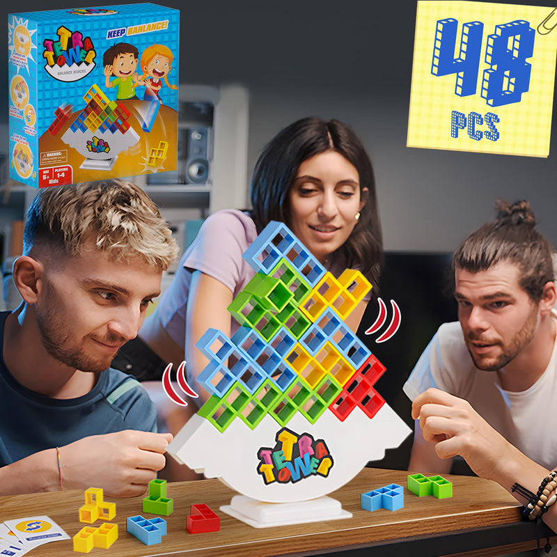WOWNOVA 48PCS Tetra Tower, Fun Balance Stacking Building Blocks Board Game for Kids, Adults, Friends, Team, Classroom, Dorm, Family Game Night and