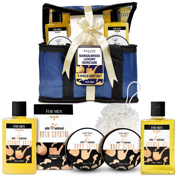 Spalife Men'S Sandalwood Luxury Spa Skincare Set - Complete Care Kit for Rugged Revitalization, Exfoliating Scrub - Bath and Body Collection for