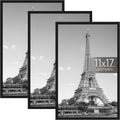 Upsimples 11X17 Picture Frame Black 3 Pack, Scratch-Proof 11 X 17 Poster Frames for Photo Gallery - Slide-In Strips, Horizontal or Vertical Wall