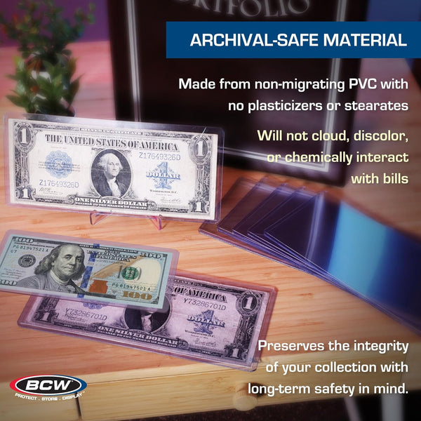 BCW Currency Topload Holder - Pack of 25 | Clear Rigid PVC Protective Sleeve for Standard US Dollar Bills | Archival Safe, Scratch-Resistant