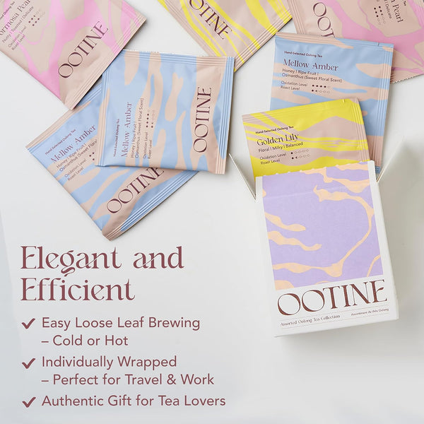 OOTINE | Taiwan Oolong Tea Sampler (3 Flavors, 9 Sachets) | Floral, Fruity & Toasted Notes | Whole Leaves in Plant-Based Pyramid Sachets | Coffee