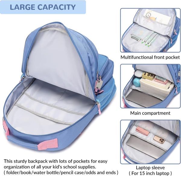 Water Resistant Backpack for Teen Girls Boys Students, Casual Multi Pockets Daypack with 15.6 inch Laptop pocket for Travel School College (Grey