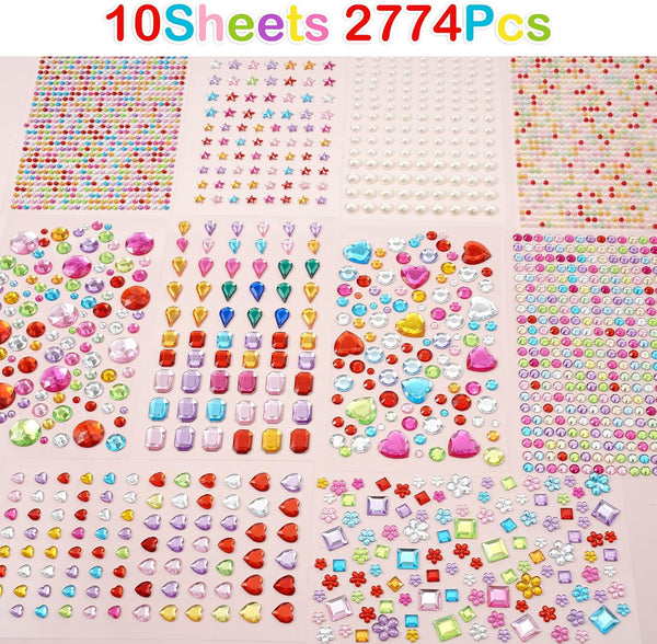 2774Pcs Gem Stickers Jewels for Crafts - Self Adhesive Rhinestone Jewel Stickers, Stick on Gems Rhinestones for Crafts, Acrylic Bling Heart