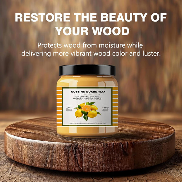 Premium Cutting Board Finish Wax - Natural Beeswax and Carnauba Wax - Enriched with Lemon & Orange Oils - for Wood Butcher Blocks, Wooden Bowls,