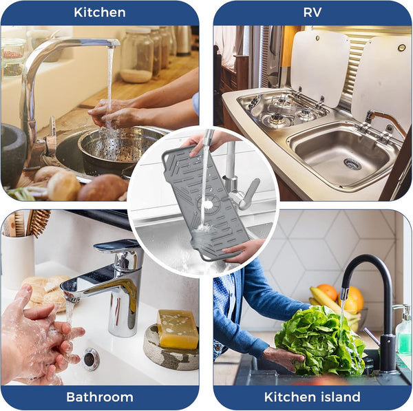 BFONS Silicone Faucet Handle Drip Catcher Drying Tray Mat Dish Soap Sponge Holder Accessories Gadgets for Kitchen Counter Bathroom Kitchen Sink