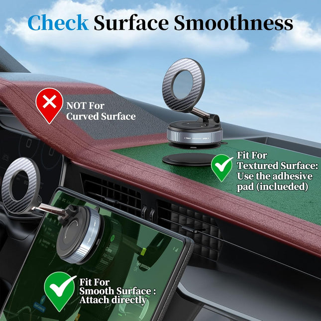 Plusacc Vacuum Magnetic Phone Holder for Car - Suction Cup Phone Mount 360Â° Rotatable Foldable Portable Strong Magnet S