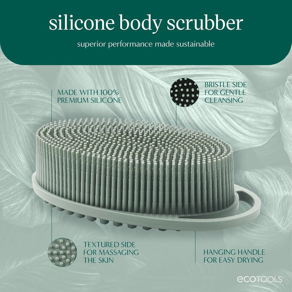 Ecotools Silicone Body Scrubber, for Gentle Cleansing & Exfoliating, 2-In-1 Silicone Scrubber & Body Massager, Hygienic & Durable Bath Accessory,