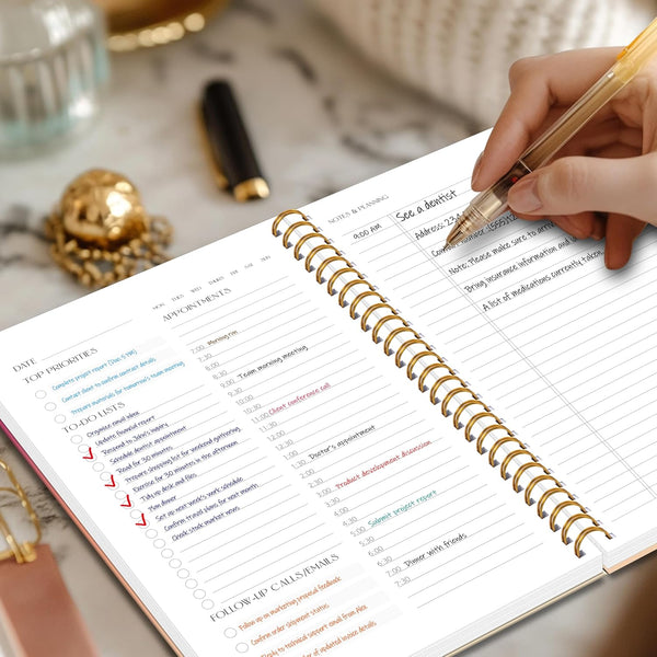 DOURA Undated Daily Planner with Hourly Schedule - Aesthetic Spiral To do List Notepad to Easily Organize Your Work Tasks and Appointments -