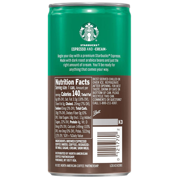 Starbucks - RTD Coffee Espresso and Cream, 6.5Oz Cans (12 Pack) (Packaging May Vary)