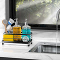Cisily Large Black Sponge Holder for Kitchen, Sink Caddy Sink Organizer Rack for Kitchen Accessories with Drip Tray, Rustproof and Non-Slip, Soap