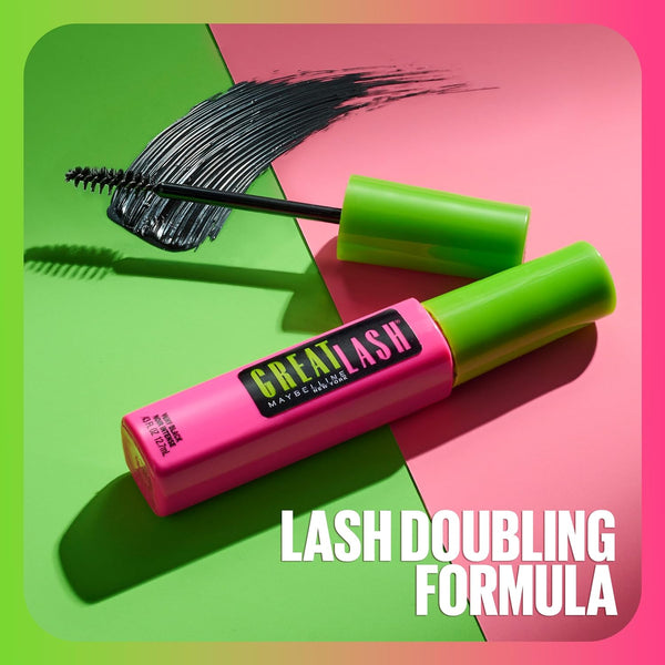 Maybelline Great Lash Washable Mascara Makeup, Volumizing Lash-Doubling Formula That Conditions as It Thickens, Very Black, 2 Count