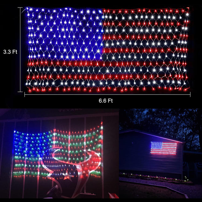 HYH American Flag Lights with 420 Super Bright Leds Waterproof Led Flag Net Light of the United States for Memorial Day,