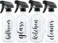 Cornucopia Brands Cleaning Spray Bottles Set, Glass (Set of 4, 16-Ounce); Refillable Trigger Sprayers W/Mist/Stream Settings and Farmhouse Script