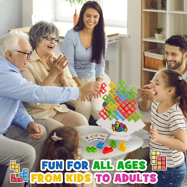 WOWNOVA 48PCS Tetra Tower, Fun Balance Stacking Building Blocks Board Game for Kids, Adults, Friends, Team, Classroom, Dorm, Family Game Night and