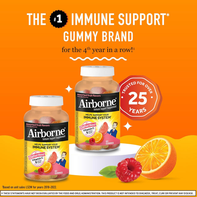 Airborne 750Mg Vitamin C Gummies for Adults, Immune Support Gummies with Powerful Antioxidants VIT C & E, Caffeine Free 