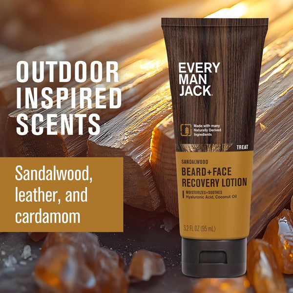 Every Man Jack Beard + Face Recovery Lotion-Moisturizes Relieves Dry Skin and Beard Itch - Light Sandalwood Scent-Made W/Naturally Derived