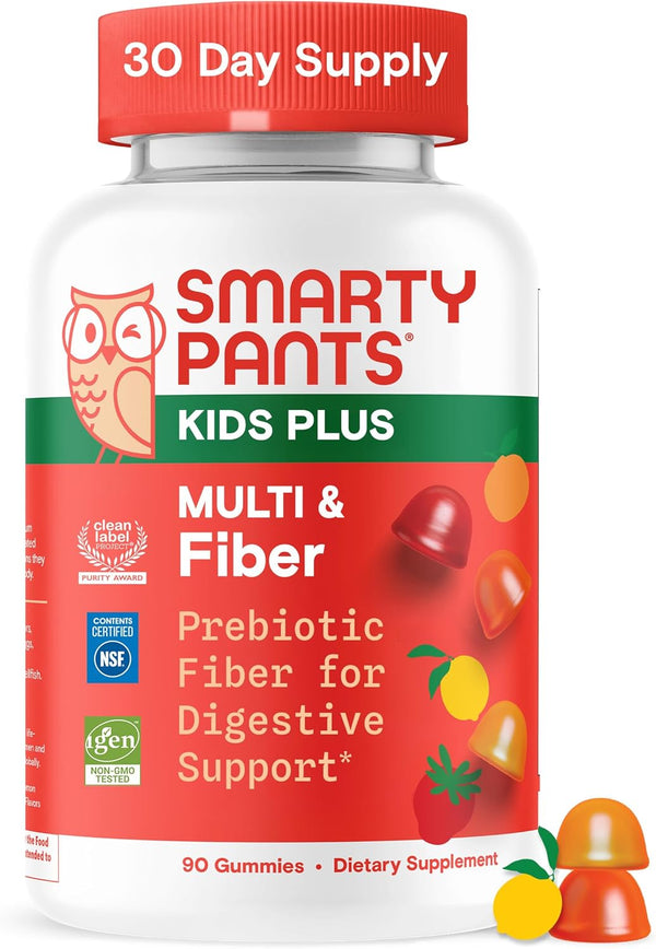 Smartypants Kids Multivitamin & Fiber Gummies: Prebiotic Fiber to Support Kids Digestion with Vitamin D3, C, Vitamin B12, B6, A, Zinc, Biotin,