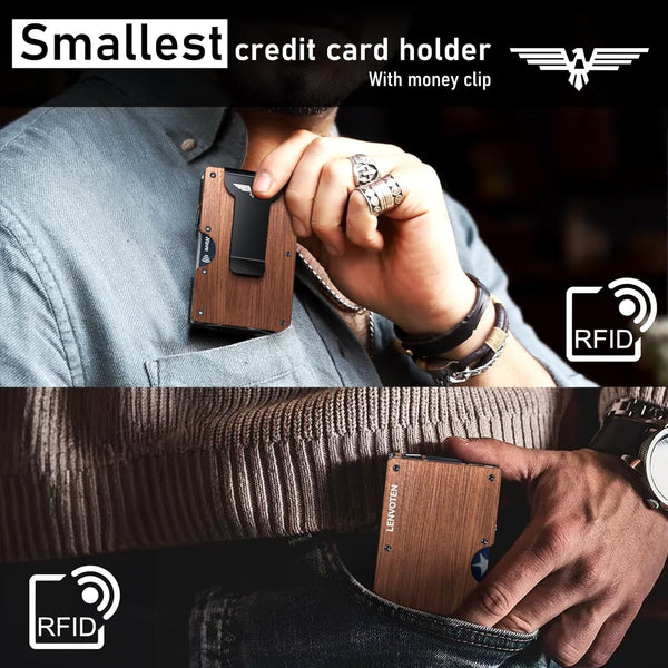 Minimalist Wallet for Men, Metal Wallet with Money Clip, Slim Compact Wallet, RFID Blocking Card Holder, Metal Aluminum Credit Card Holder, Holds