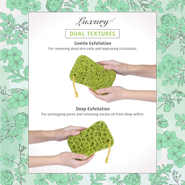 Spongentle Deep Cleansing Dual Texture Body Loofah Sponge, Vacuum Sealed, for Bath and Shower, for Gentle and Deep Exfoliation, Generous and Rich