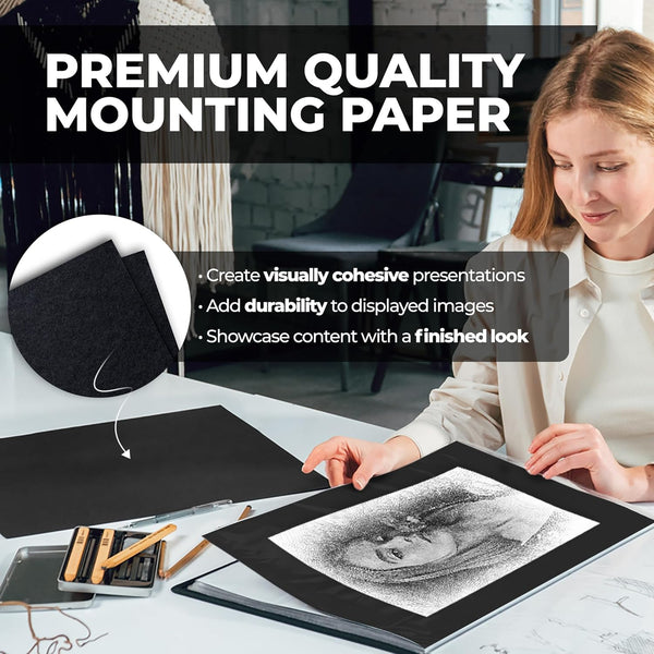 Dunwell 12X18 Art Portfolio Binder with Mounting Paper (Black), Large Portfolio Folder for Artwork Storage, 24 Clear Sleeves Display 48 Pages, 12